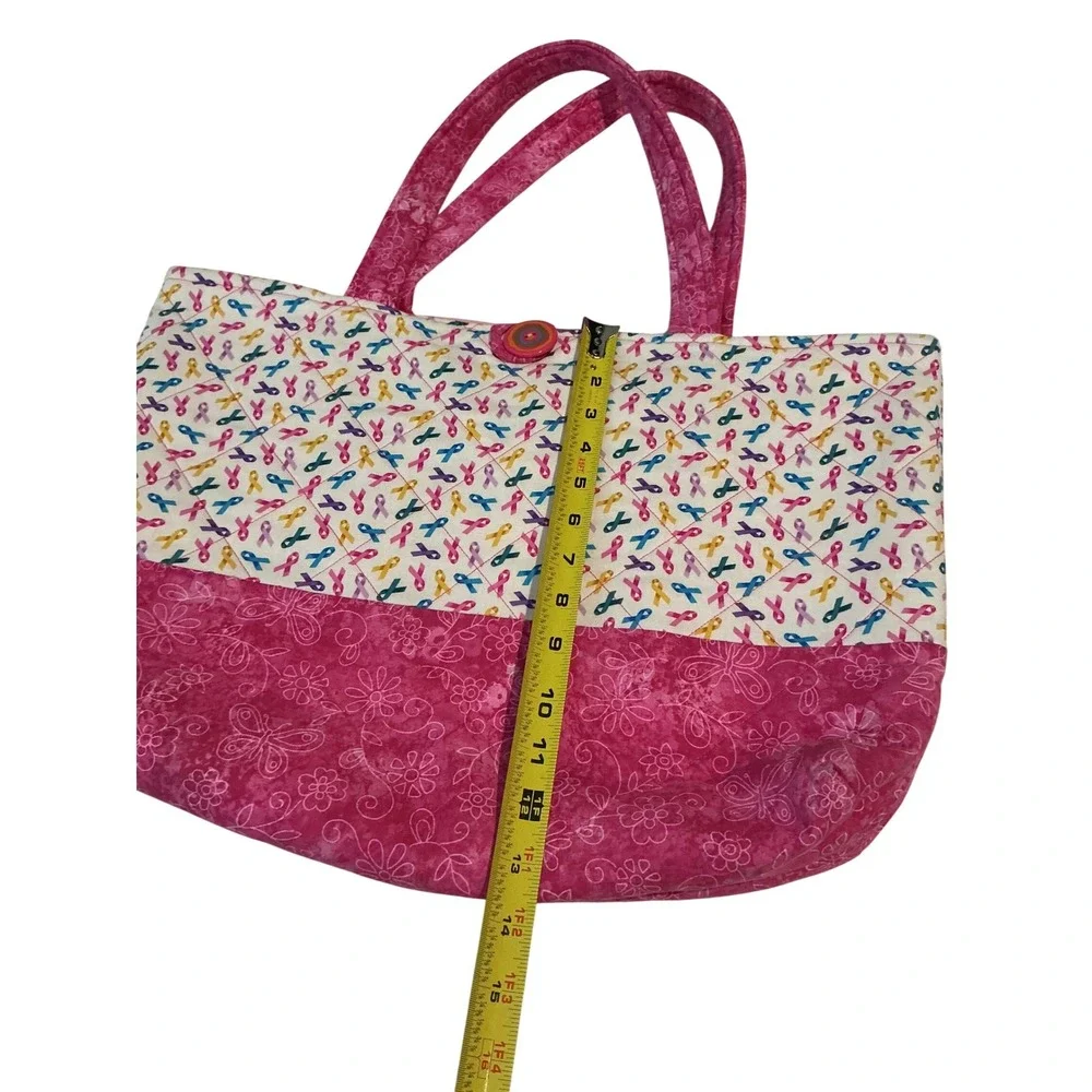 Quilted Tote Bag Womens Large Pink Awareness Ribbon‎ Floral Excellent